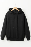 Gray Cable Textured Casual Drawstring Hoodie