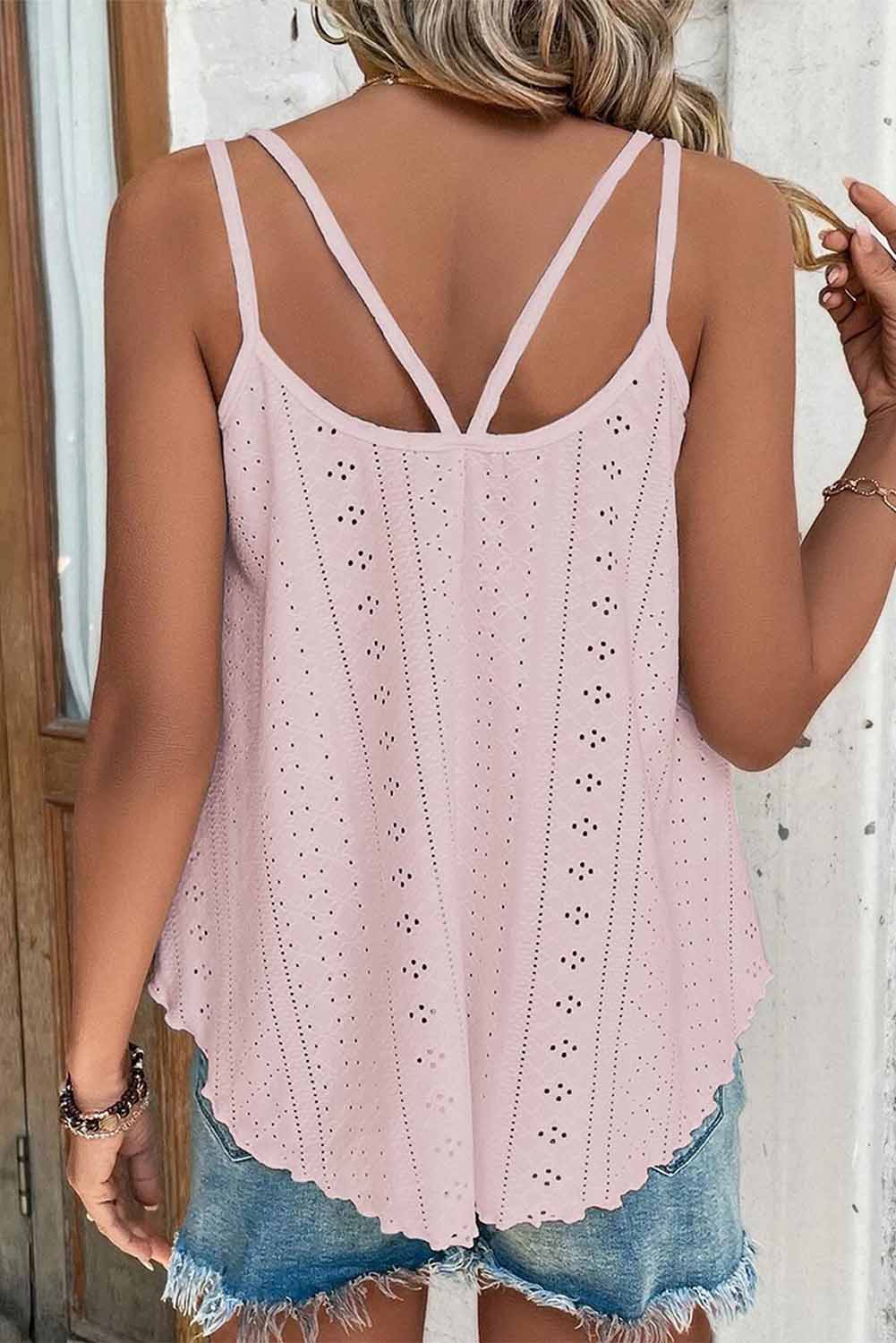 White Eyelet Strappy Scoop-Neck Tank Top