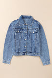 Pearl Turn Down Collar Denim Jacket