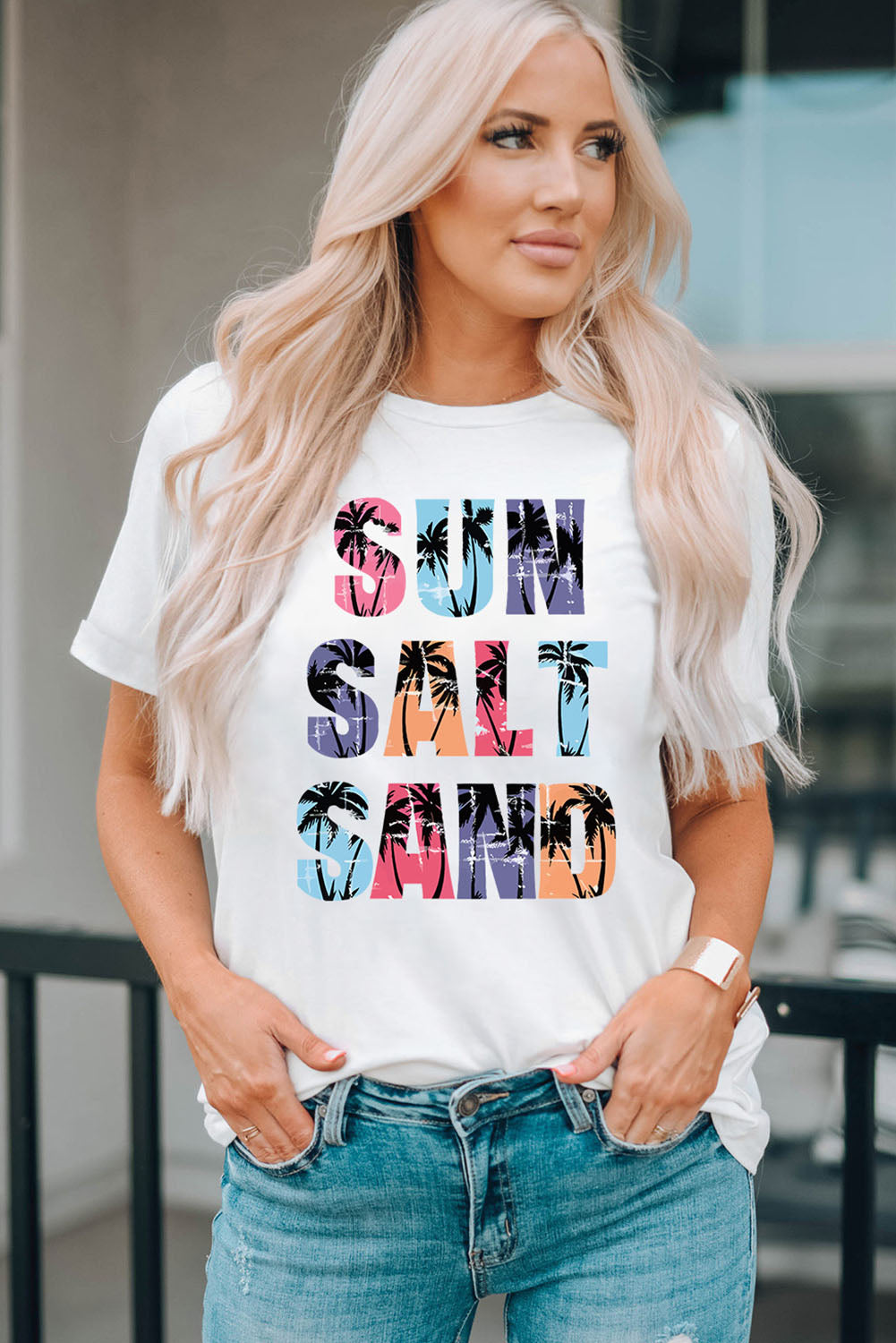 Coconut Tree SUN SALT SAND Graphic Tee