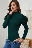 Puff Sleeve Keyhole Back Ribbed Knit Bodysuit