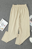 Drawstring Elastic Waist Pockets Long Straight Legs Pants