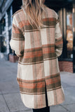 Brown Plus Size Plaid Flap Pockets Shacket