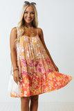 Floral Print Tiered Spaghetti Straps Shift Dress