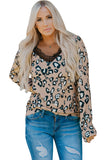 Print Lace Trim V Neck Top