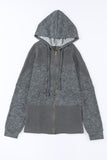 Plus Size Waffle Knit Patchwork Washed Hooded Jacket