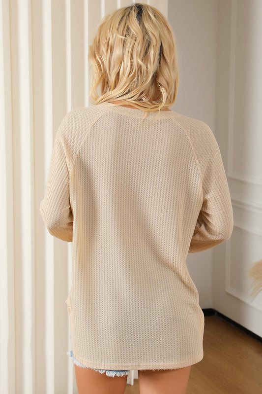 Solid Waffle Knit Raglan Sleeve Top