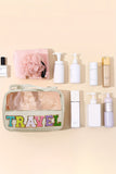 Trousse de maquillage en PVC transparent avec lettre chenille TRAVEL rose clair