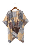 Leopard Color Block Open Front Kimono