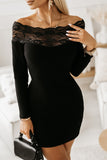 Lace Paneled Package Hip Knitted Bodycon Dress