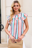 Striped Color Block Ruffled O-neck Sleeveless Top