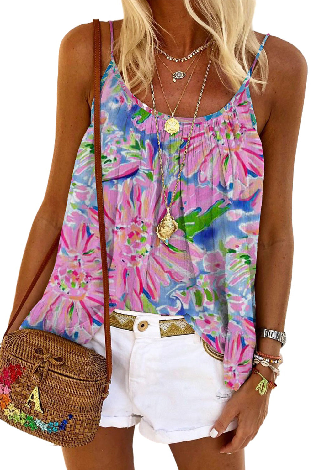 Floral Print Notch Neck Sleeveless Top