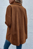 Brown Textured Flap Pocket Drop Shoulder Shacket