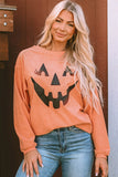 Orange Spooky Season Ghost Print Ribbed Pullover Sweatshirt