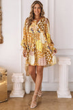 Floral Buttoned Pleated Long Sleeve Babydoll Dress