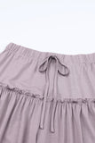 Khaki Frilled Drawstring High Waist Wide Leg Pants