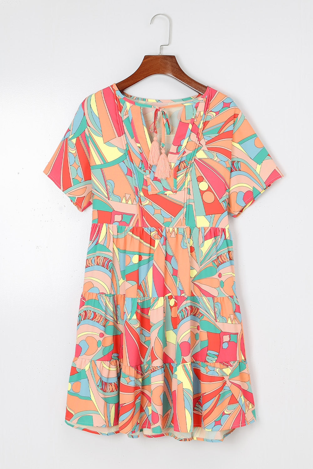 Abstract Geometry Print Half Puff Sleeve Loose Shirt