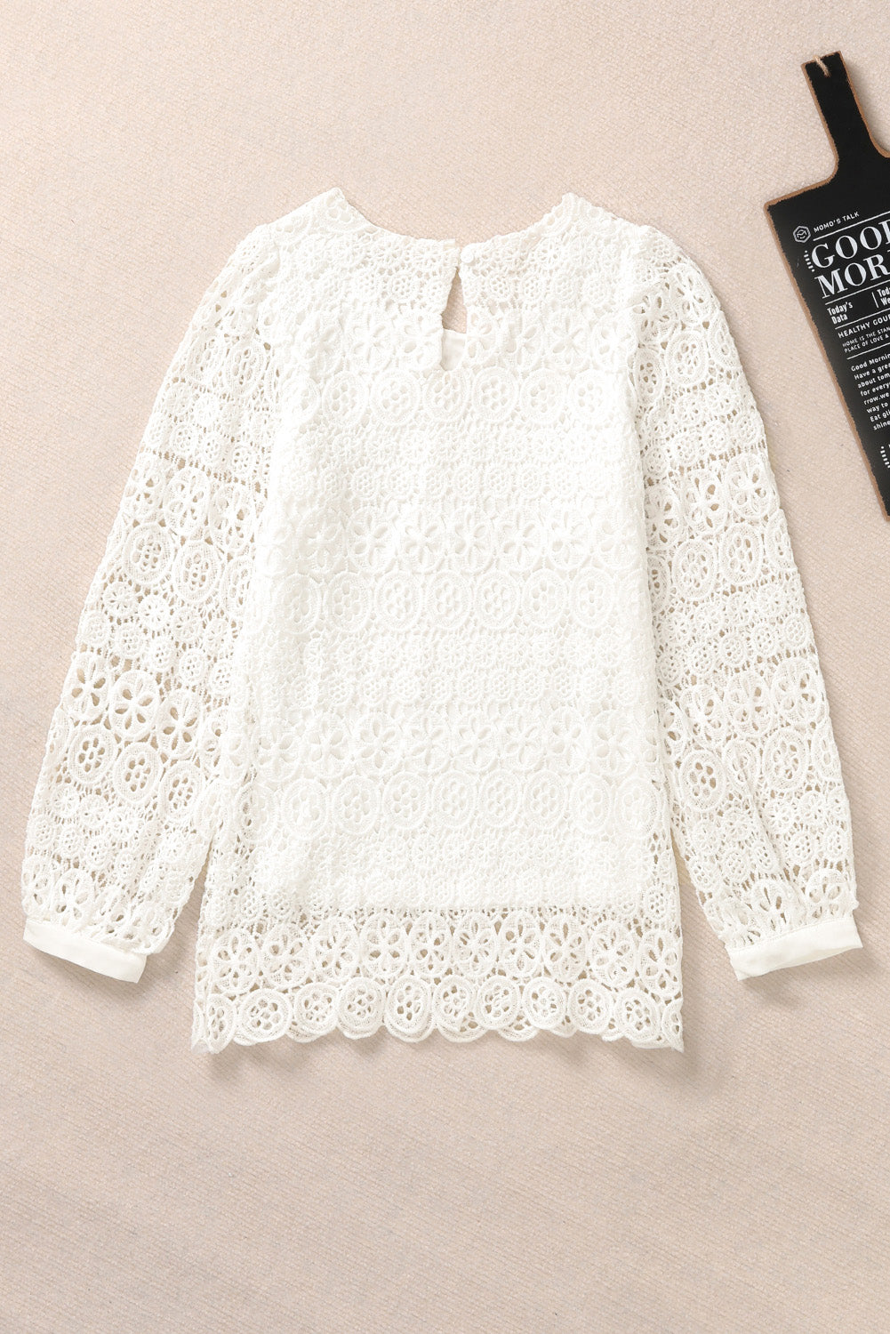 Lace Contrast Hollow-out Long Sleeve Blouse