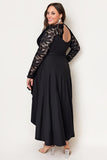 Plus Size High-Low Lace Contrast Evening Dress