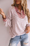 Button Contrast Puff Sleeve Blouse