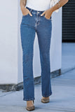 Flap Pocket Back High Waist Flared Jeans