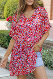 Abstract Floral Print Oversize Tunic Top