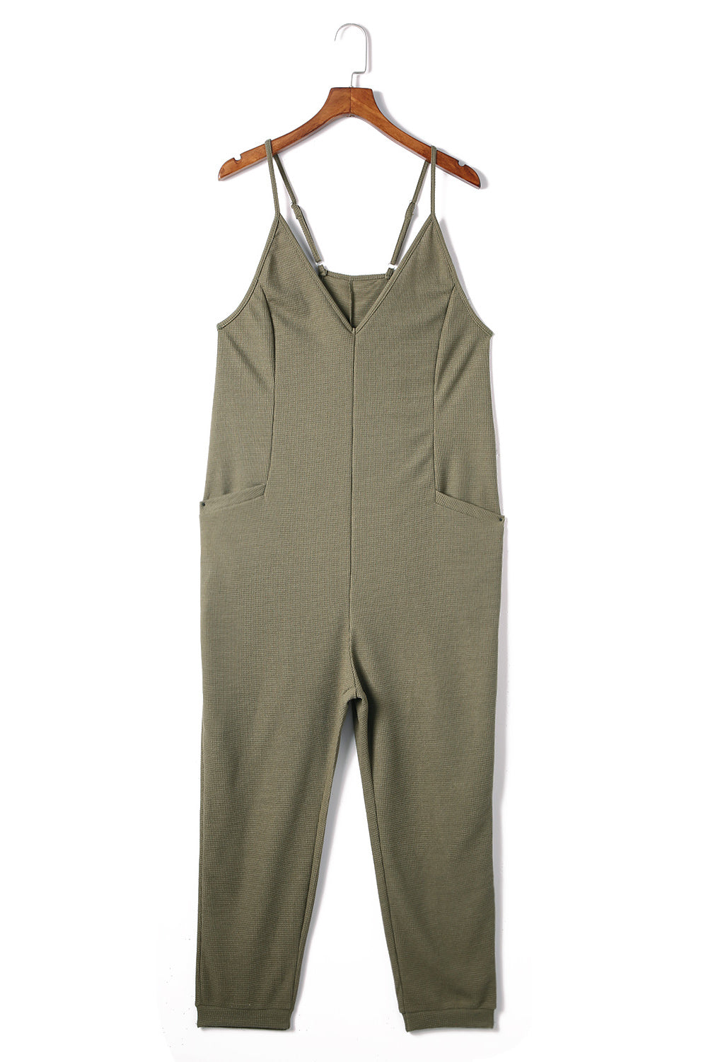 Textured Sleeveless V-Neck Pocketed Casual Jumpsuit