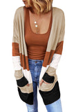 Open Front Colorblock Cardigan with Pockets