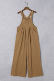 Brown Striped Pleated Wide Leg Pocketed Jumpsuit