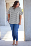 Plus Size Striped Short Sleeve Henley Tee