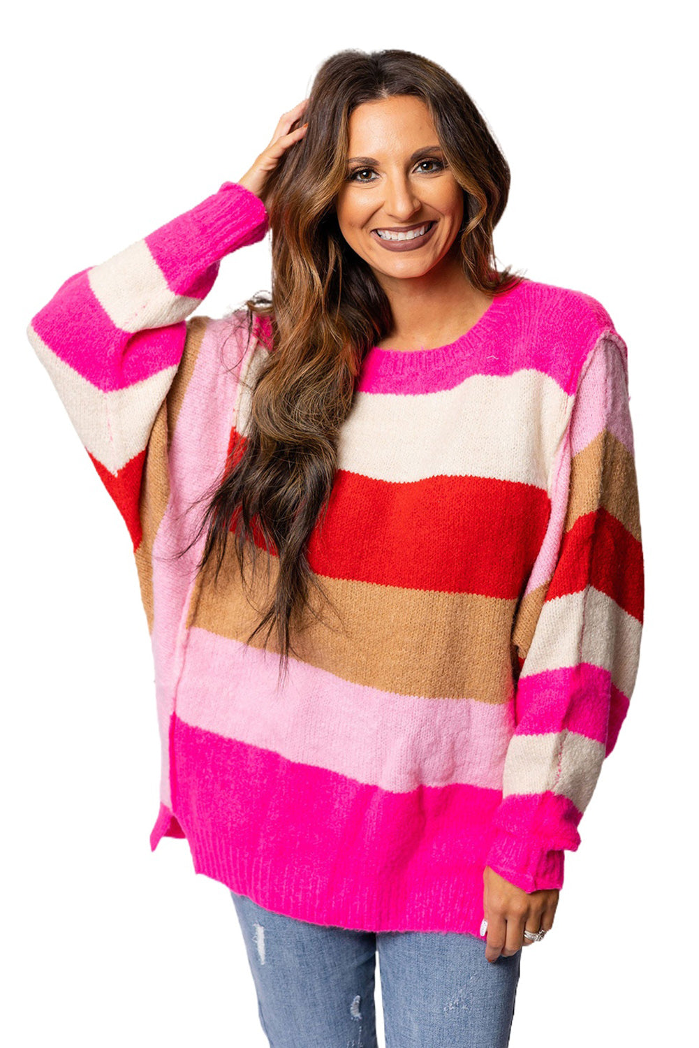 Mix Horizon Stripes Dolman Sleeve Sweater