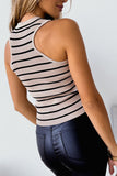 Striped Print Ribbed O-neck Sleeveless Top