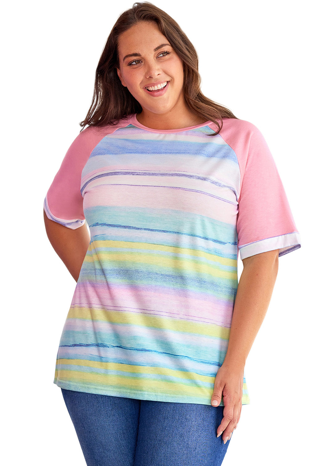 Striped Plus Size Raglan Sleeve Top