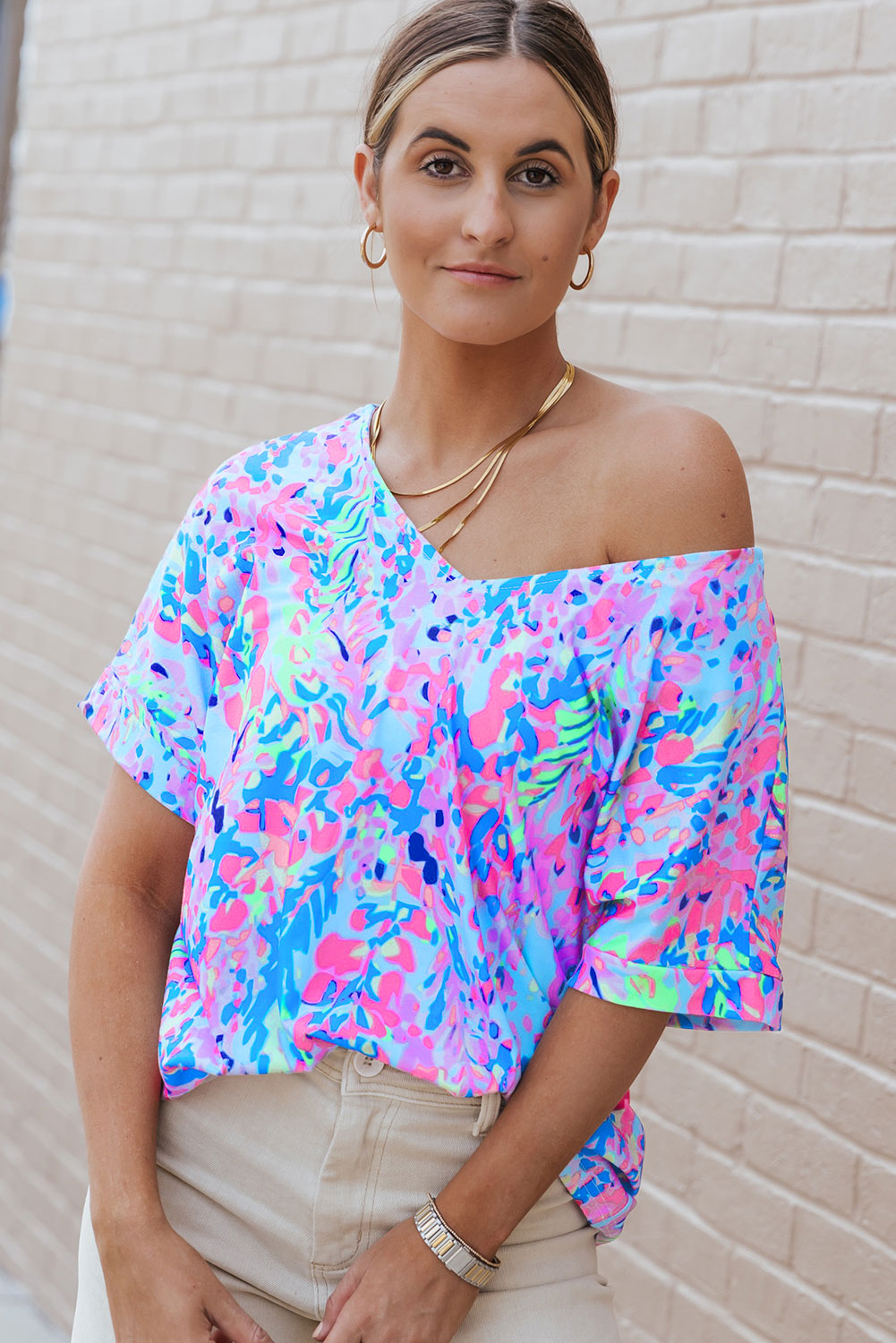 Pink Loose Painted Floral Tee