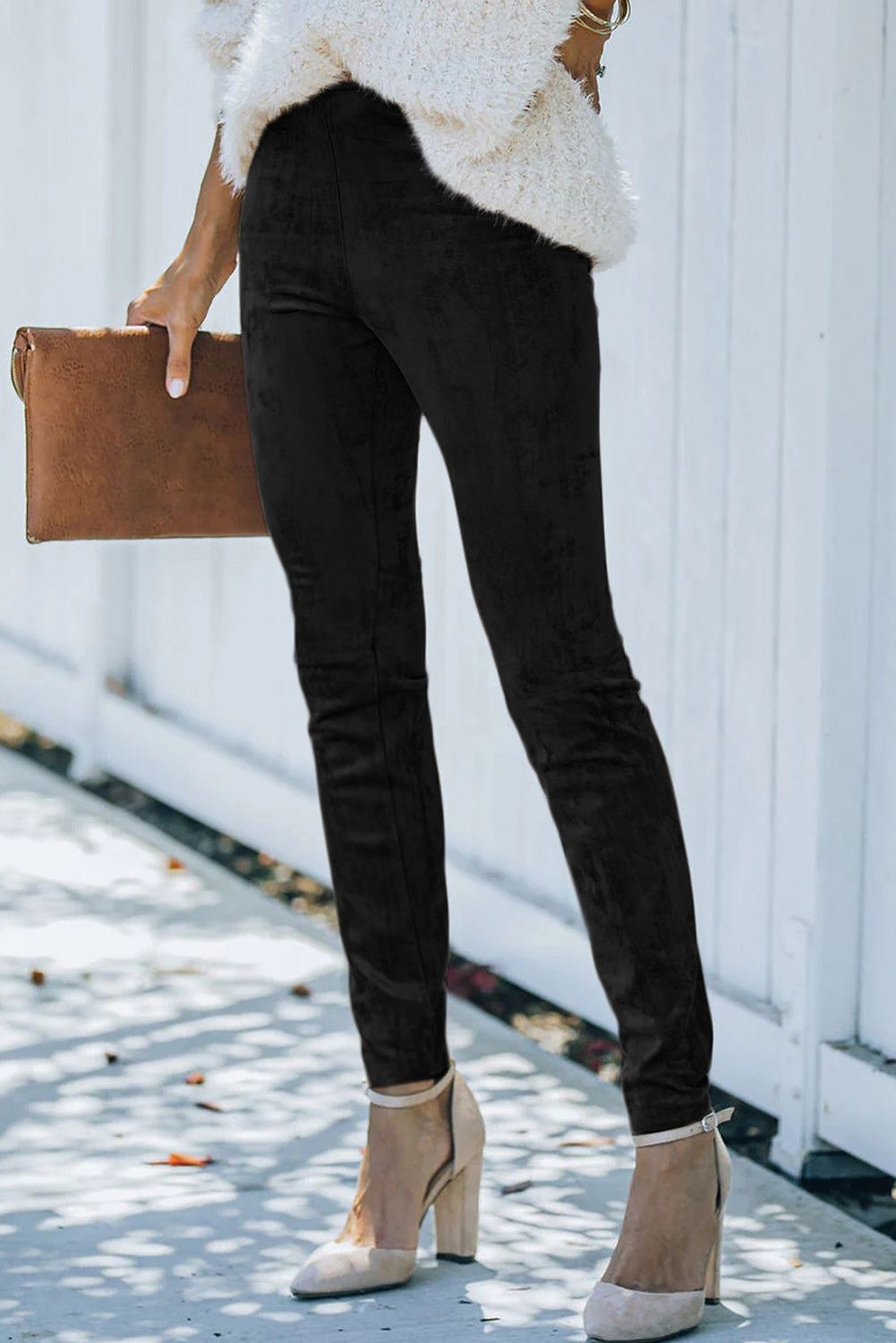 High Waist Faux Suede Skinny Leggings