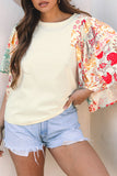 Beige Floral Patchwork Half Batwing Sleeve Blouse