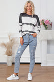 Tie Dye Striped Loose Knitted Long Sleeve Top with Slits