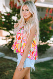 Abstract Floral Print Knotted Halter Tank Top