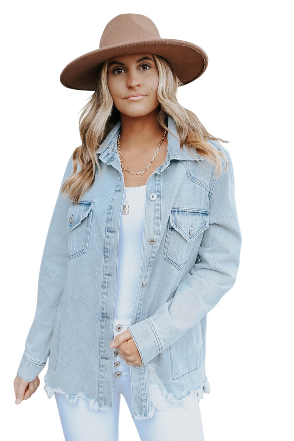 Flap Pocket Buttoned Raw Hem Denim Jacket