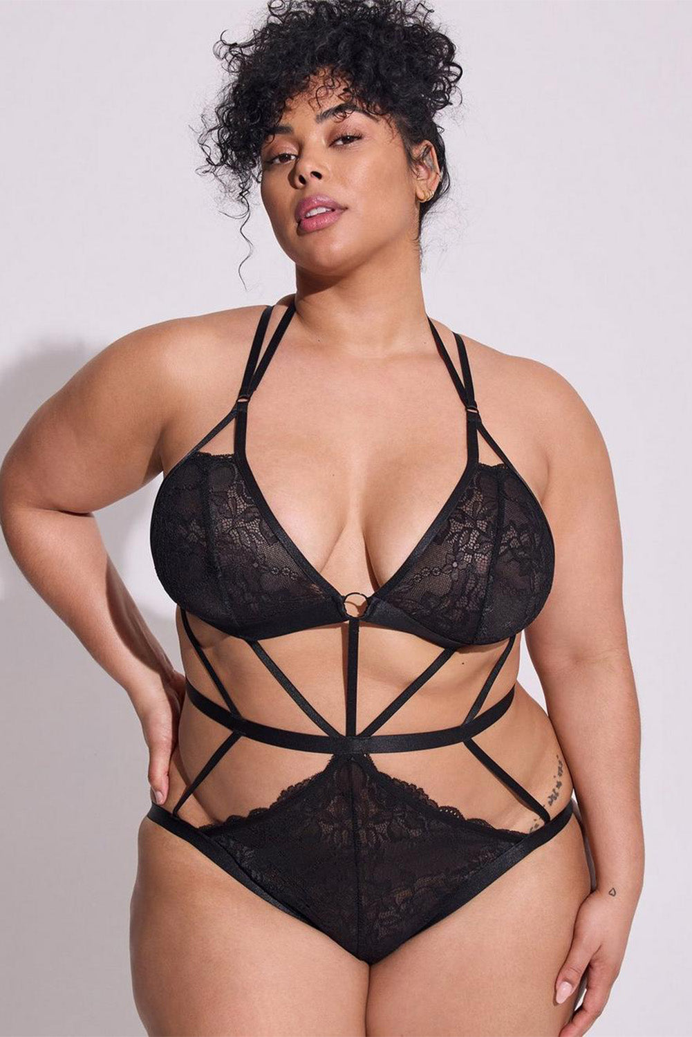 Plus Size Lace Strappy Caged Teddy Lingerie