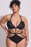 Lingerie Teddy Noire à Bretelles en Dentelle Grande Taille