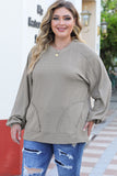 Ribbed Side Pockets Long Sleeve Plus Size Top