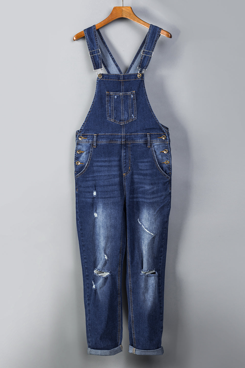 Distressed Bib Denim Overalls