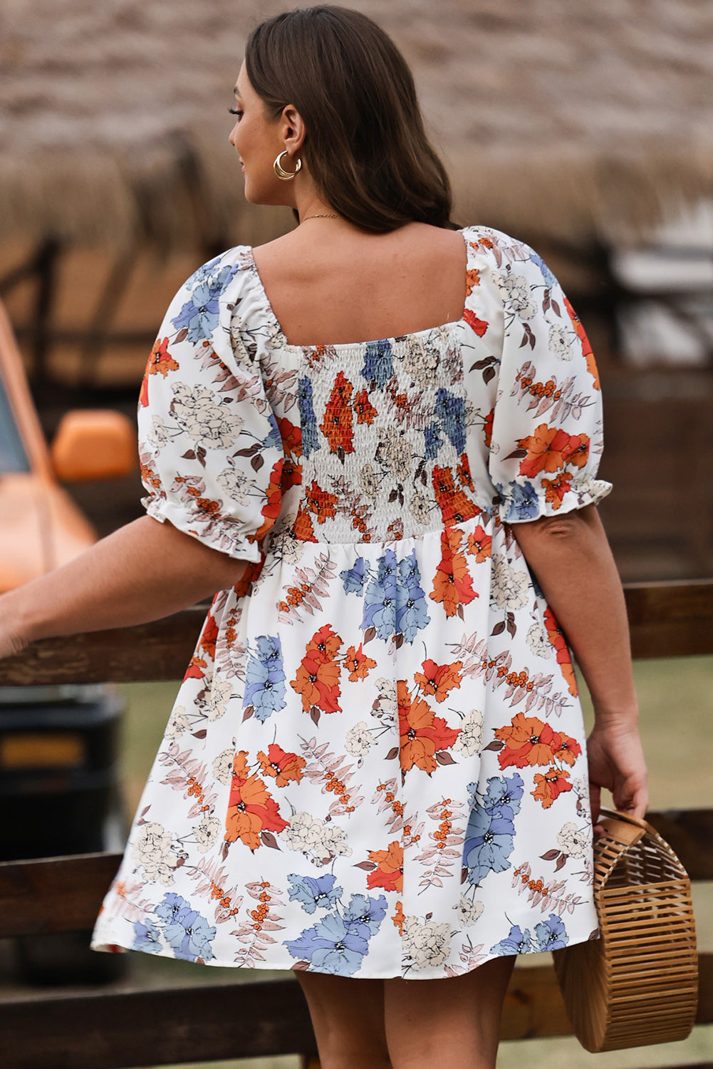 Floral Smocked Flared Plus Size Dress