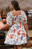 Robe évasée smockée à fleurs blanche grande taille