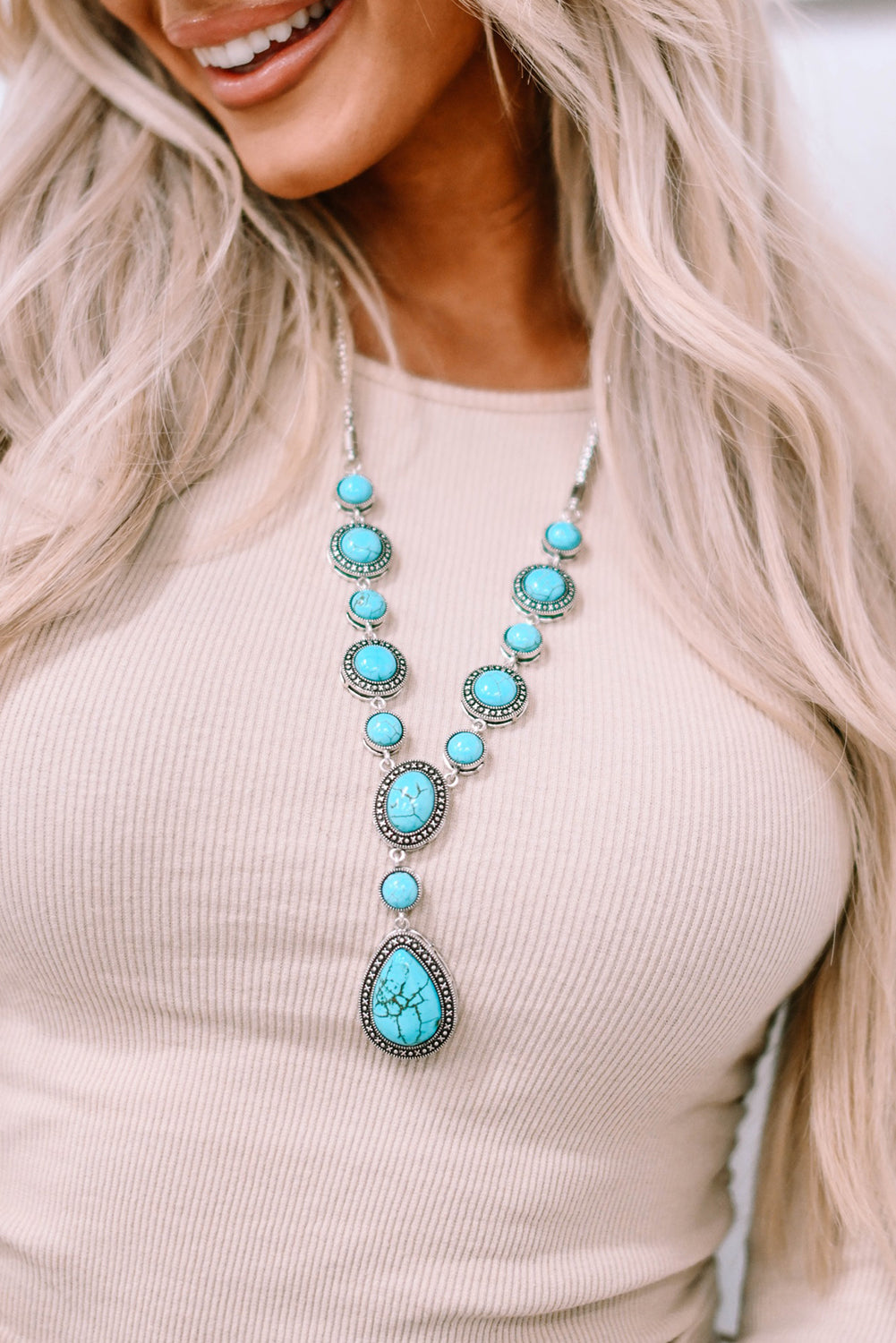 Crackle Turquoise Water Drop Accent Necklace