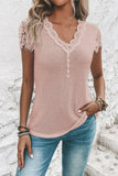 Waffle Knitted Lace Trim Short Sleeve Top