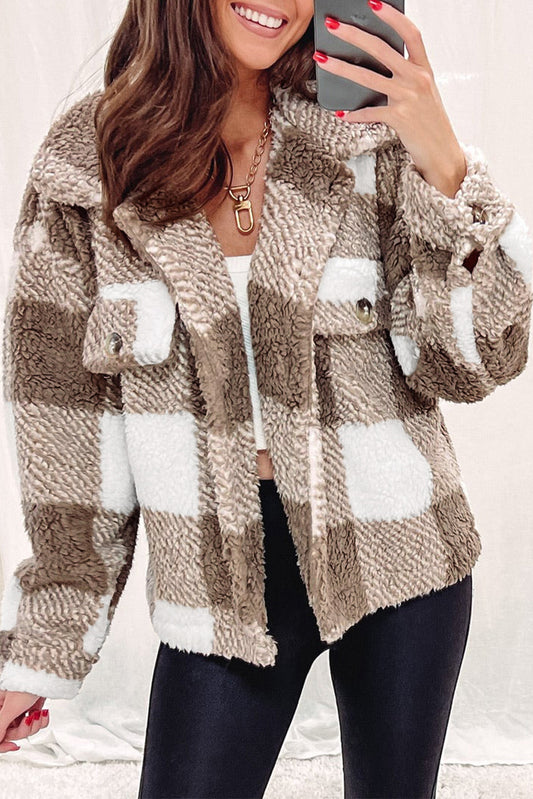 Plaid Sherpa Buttoned Flap Pocket Shacket