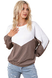 Colorblock Cutout Elastic Hem Pullover Sweatshirt