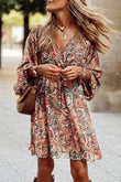 Geometric Print Long Sleeve Surplice Flowy Dress